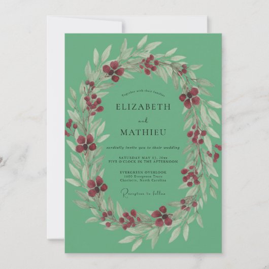 Invitation Mariage Feuillu à la Feuille de Baie de Mer (Devant)