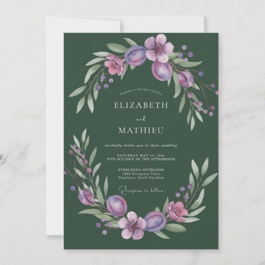 Invitation Mariage Feuillu à la Feuille de Prune de Mousse (Devant)