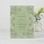 Invitation Mariage Feuillu à la Feuille d'Olive Pistache (Debout devant)