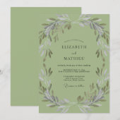 Invitation Mariage Feuillu à la Feuille d'Olive Pistache (Devant / Derrière)