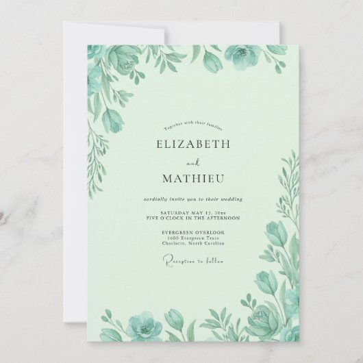Invitation Mariage Feuillu à la Menthe (Devant)