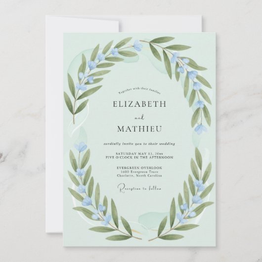 Invitation Mariage Feuillu à la Menthe et à l'Olive (Devant)