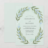 Invitation Mariage Feuillu à la Menthe et à l'Olive (Devant / Derrière)