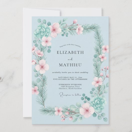 Invitation Mariage Feuillu à la Menthe Poudrée (Devant)