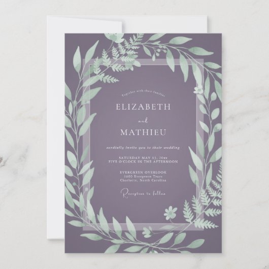 Invitation Mariage Feuillu à la Prune Poussiéreuse (Devant)