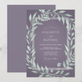 Invitation Mariage Feuillu à la Prune Poussiéreuse (Devant / Derrière)