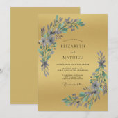 Invitation Mariage Feuillu à l'Infini avec Pervenche Dorée (Devant / Derrière)
