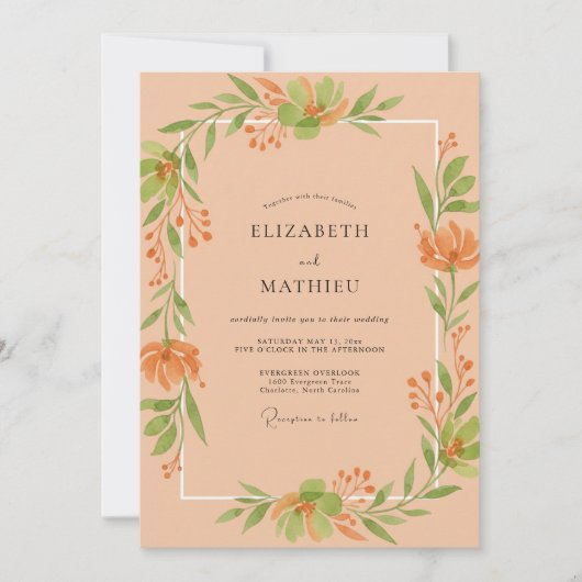 Invitation Mariage Feuillu Abricot (Devant)