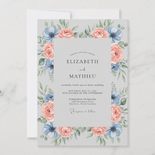 Invitation Mariage Feuillu Abricot Acier (Devant)