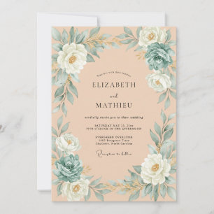 Invitation Mariage Feuillu Abricot Aqua