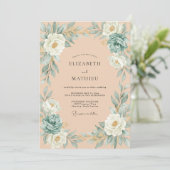 Invitation Mariage Feuillu Abricot Aqua (Debout devant)