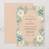 Invitation Mariage Feuillu Abricot Aqua (Devant / Derrière)