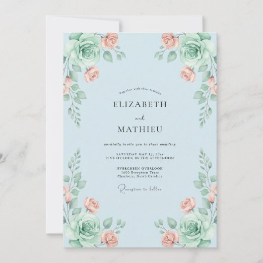 Invitation Mariage Feuillu Abricot Céleste (Devant)