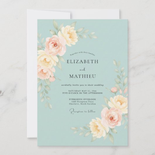 Invitation Mariage Feuillu Abricot Céleste (Devant)