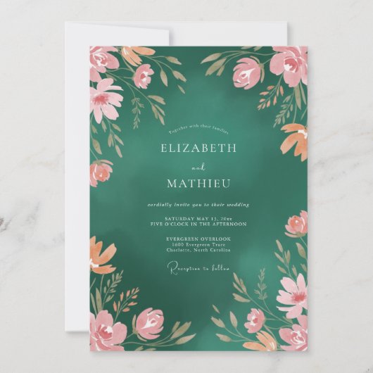 Invitation Mariage Feuillu Abricot Émeraude (Devant)