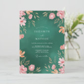 Invitation Mariage Feuillu Abricot Émeraude (Debout devant)