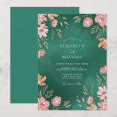Invitation Mariage Feuillu Abricot Émeraude (Devant / Derrière)