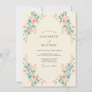 Invitation Mariage Feuillu Abricot Mousse