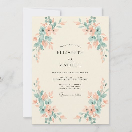 Invitation Mariage Feuillu Abricot Mousse (Devant)