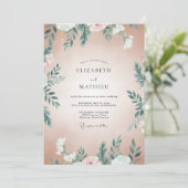 Invitation Mariage Feuillu Abricot Sarcelle (Debout devant)