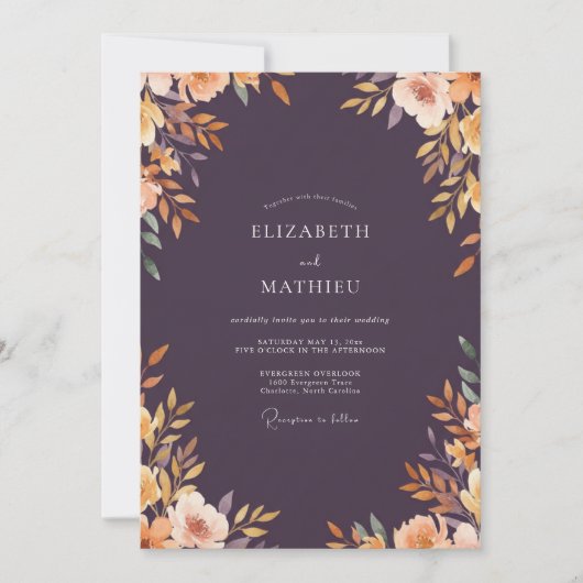 Invitation Mariage Feuillu Ambre Prune (Devant)