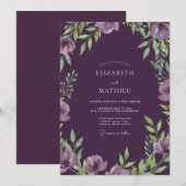 Invitation Mariage Feuillu Améthyste au Plumage Côtier (Devant / Derrière)