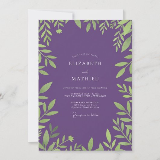 Invitation Mariage Feuillu Améthyste Éthéré (Devant)
