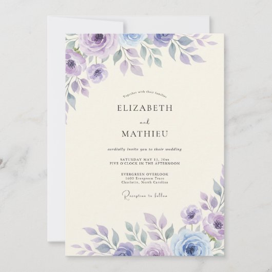 Invitation Mariage Feuillu Améthyste Mauve (Devant)