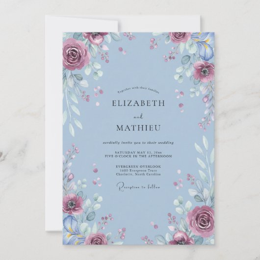 Invitation Mariage Feuillu Améthyste Pervenche (Devant)