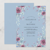 Invitation Mariage Feuillu Améthyste Pervenche (Devant / Derrière)