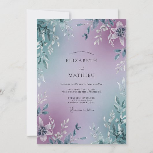 Invitation Mariage Feuillu Améthyste Sarcelle (Devant)