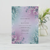 Invitation Mariage Feuillu Améthyste Sarcelle (Debout devant)