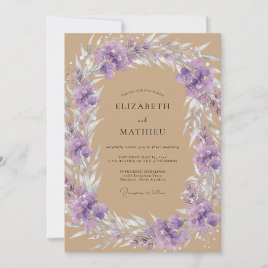 Invitation Mariage Feuillu Améthyste Tanné (Devant)
