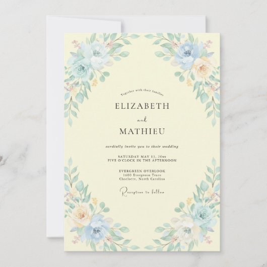 Invitation Mariage Feuillu Aqua Beurre (Devant)