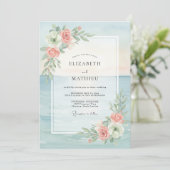 Invitation Mariage Feuillu Aqua Blush (Debout devant)