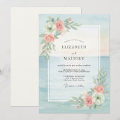 Invitation Mariage Feuillu Aqua Blush (Devant / Derrière)