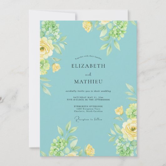 Invitation Mariage Feuillu Aqua Citron (Devant)