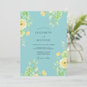 Invitation Mariage Feuillu Aqua Citron (Debout devant)