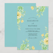 Invitation Mariage Feuillu Aqua Citron (Devant / Derrière)