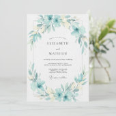 Invitation Mariage Feuillu Aqua Cyan (Debout devant)