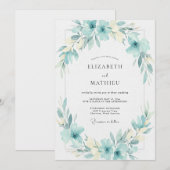 Invitation Mariage Feuillu Aqua Cyan (Devant / Derrière)
