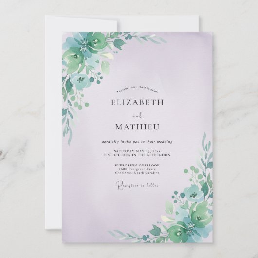 Invitation Mariage Feuillu Aqua et Pervenche (Devant)