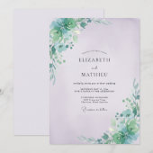 Invitation Mariage Feuillu Aqua et Pervenche (Devant / Derrière)