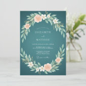 Invitation Mariage Feuillu Aqua Foncé (Debout devant)