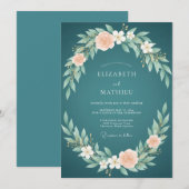 Invitation Mariage Feuillu Aqua Foncé (Devant / Derrière)