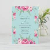 Invitation Mariage Feuillu Aqua Magenta (Debout devant)