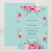 Invitation Mariage Feuillu Aqua Magenta (Devant / Derrière)