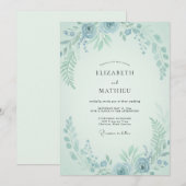 Invitation Mariage Feuillu Aqua Menthe (Devant / Derrière)