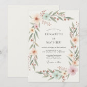Invitation Mariage Feuillu Aqua Pêche (Devant / Derrière)