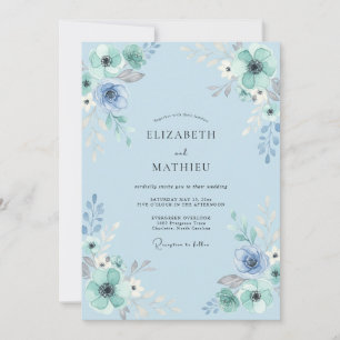 Invitation Mariage Feuillu Aqua Poudré